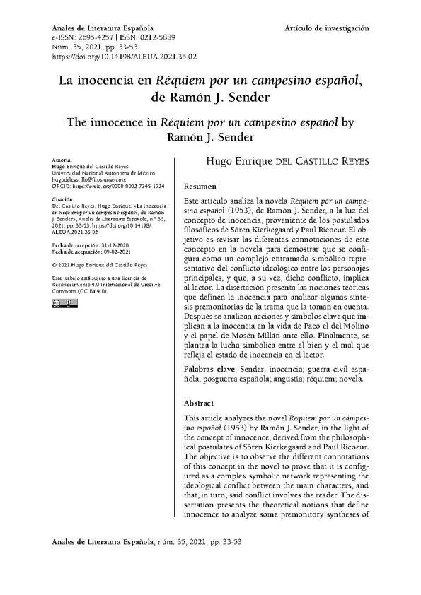 La inocencia en Réquiem por un campesino español, de Ramón J. Sender /  Hugo Enrique del Castillo