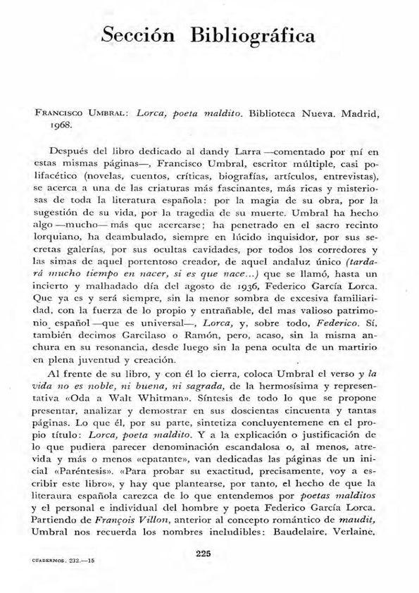Francisco Umbral: "Lorca, poeta maldito". Biblioteca Nueva. Madrid, 1968 [Reseña] / Emilio Miró | Biblioteca Virtual Miguel de Cervantes