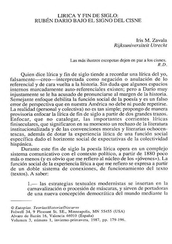 Lírica y fin de siglo: Rubén Darío bajo el signo del cisne / Iris M. Zavala | Biblioteca Virtual Miguel de Cervantes