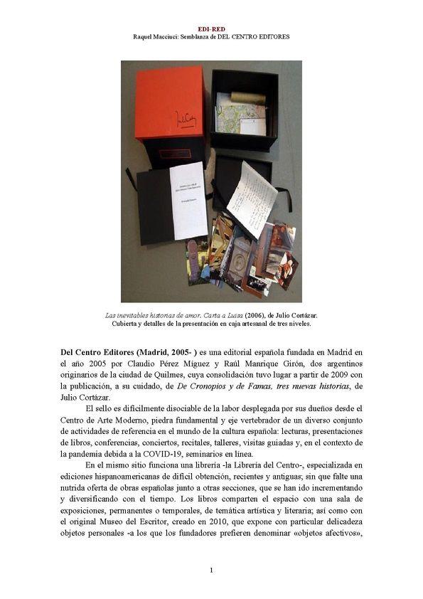 Del Centro Editores [editorial] (Madrid, 2005- ) [Semblanza] / Raquel Macciuci | Biblioteca Virtual Miguel de Cervantes