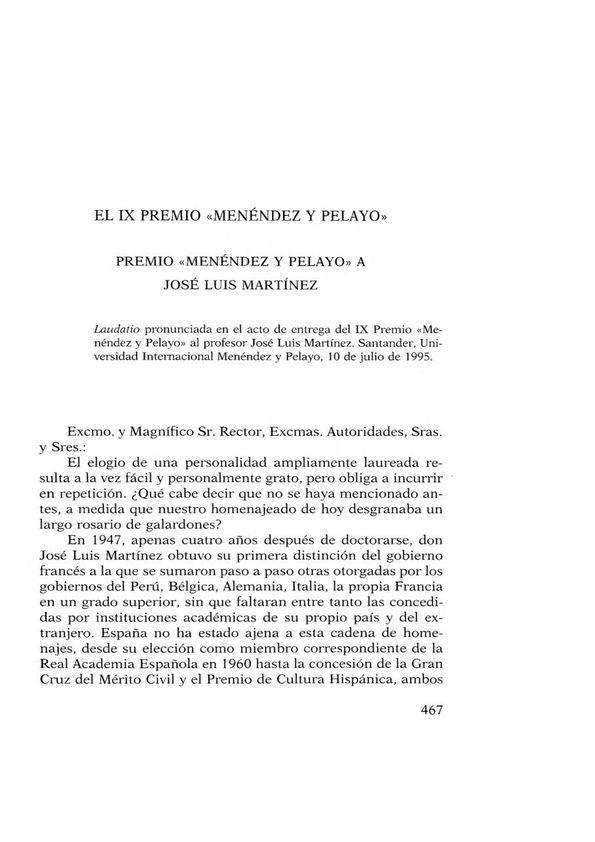 Premio "Menéndez y Pelayo" a José Luis Martínez / Nicolás Sánchez Albornoz | Biblioteca Virtual Miguel de Cervantes