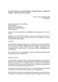 La nueva Europa en el nuevo mundo. Colegio Europeo "Campus de Natolin". Apertura del año académico. Varsovia, 3 de noviembre de 2004 / Josep Borrell | Biblioteca Virtual Miguel de Cervantes