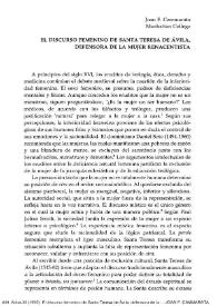 El discurso femenino de Santa Teresa de Ávila, defensora de la mujer renacentista / Joan F. Cammarata | Biblioteca Virtual Miguel de Cervantes