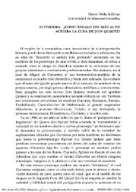 Altisidora: ¿Como "regalo del más Alto" acelera la cura de Don Quijote? / Henry Wells Sullivan | Biblioteca Virtual Miguel de Cervantes