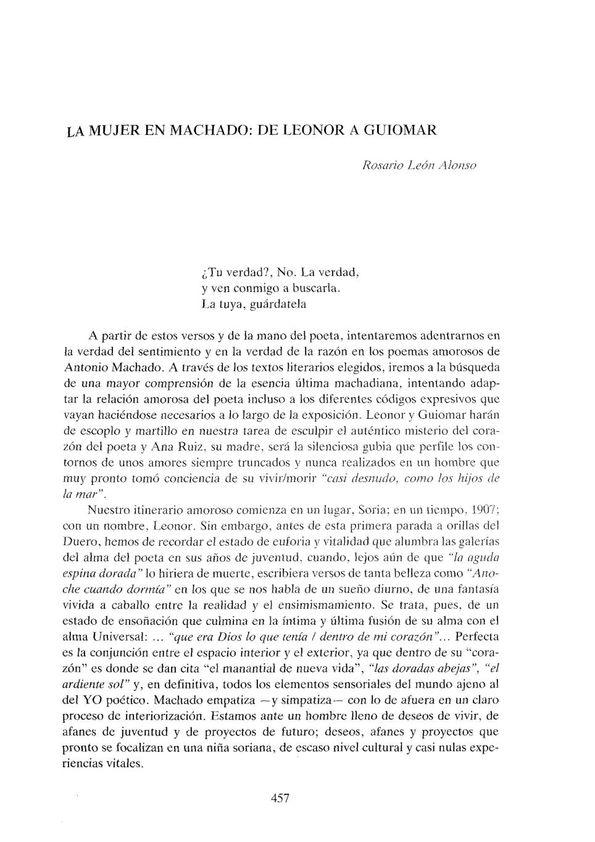 La mujer en Machado: de Leonor a Guiomar / Rosario León Alonso | Biblioteca Virtual Miguel de Cervantes