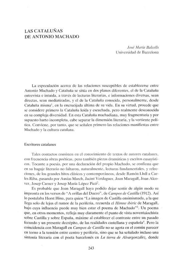 Las Cataluñas de Antonio Machado / José María Balcells | Biblioteca Virtual Miguel de Cervantes
