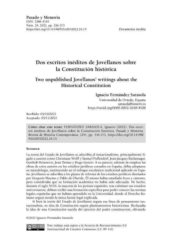 Dos escritos inéditos de Jovellanos sobre la Constitución histórica / Ignacio Fernández Sarasola | Biblioteca Virtual Miguel de Cervantes