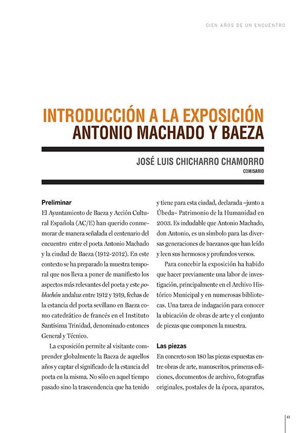 Introducción a la exposición Antonio Machado y Baeza / José Luis Chicharro Chamorro | Biblioteca Virtual Miguel de Cervantes
