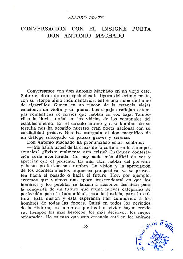 Conversación con el insigne poeta don Antonio Machado / Alardo Prats | Biblioteca Virtual Miguel de Cervantes