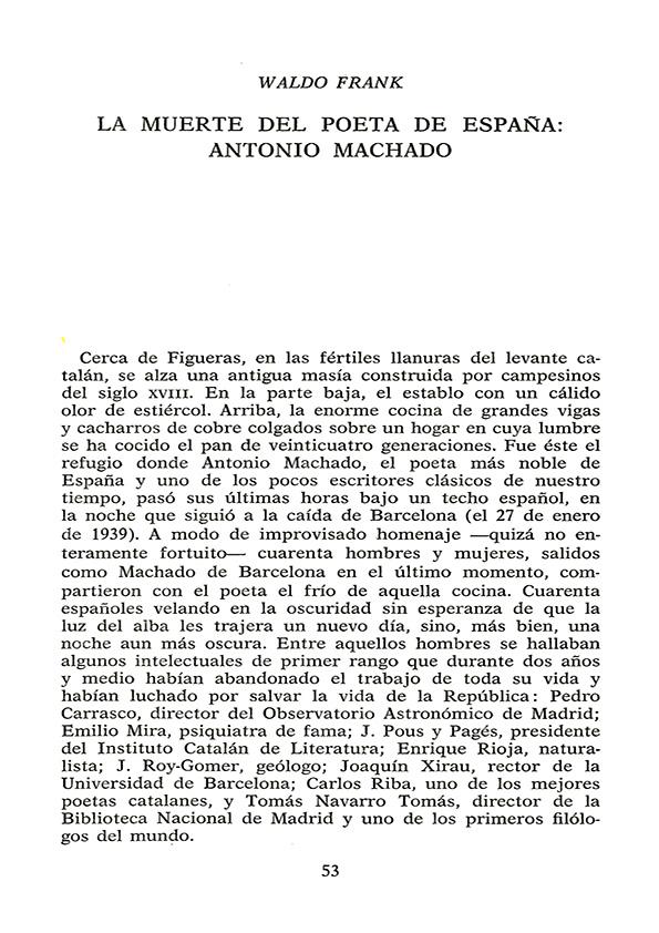 La muerte del poeta de España: Antonio Machado / Waldo Frank | Biblioteca Virtual Miguel de Cervantes