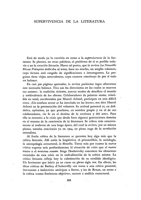 Supervivencia de la literatura / Jorge Uscatescu | Biblioteca Virtual Miguel de Cervantes