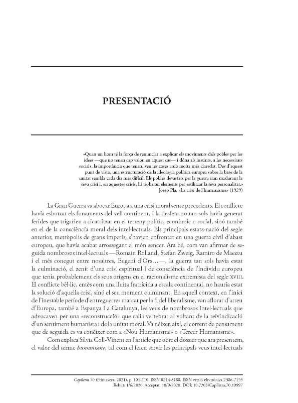 Presentació del monogràfic "La crisi del nou humanisme a Catalunya, 1918-1936" / Xavier Pla, Francesc Montero  | Biblioteca Virtual Miguel de Cervantes