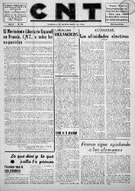 Portada:CNT : Órgano Oficial del Comité Nacional del Movimiento Libertario en Francia [Primera época]. Año I, núm. 15, 23 de diciembre de 1944