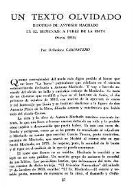 Portada:Un texto olvidado. Discurso de Antonio Machado en el Homenaje a Pérez de la Mata (Soria, 1910) / Por Heliodoro Carpintero