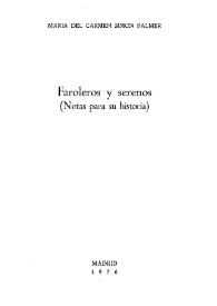 Portada:Faroleros y serenos (notas para su historia) / por María del Carmen Simón Palmer
