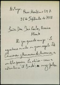 Más información sobre Carta de Jorge Guillén a José Carlos Rovira. Málaga, 26 de septiembre de 1978