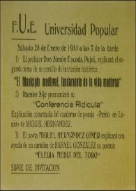 Más información sobre Invitación a la lectura de un poema en la Universidad Popular de Cartagena, 1933