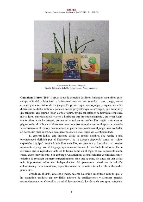 Cataplum Libros [editorial] (2014-  ) [Semblanza]  / Pablo A. Castro Henao | Biblioteca Virtual Miguel de Cervantes