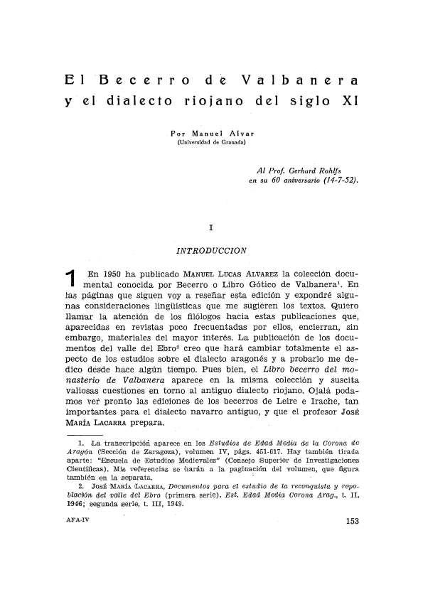 El becerro de Valbanera y el dialecto riojano del siglo XI / Por Manuel Alvar | Biblioteca Virtual Miguel de Cervantes
