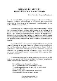 Portada:Poemas de Miguel Hernández a la Navidad  / Julio Fernández-Sanguino Fernández