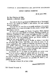 Más información sobre Carta de Antonio Machado a Federico de Onís. Madrid, 22 de junio de 1932