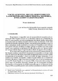 Portada:Voces ausentes. Miguel Hernández en la escritura de Pablo Neruda: memoria, evocación y legitimación / Franco Quinziano