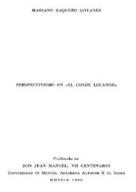 Portada:Perspectivismo en \"El Conde Lucanor\" / Mariano Baquero Goyanes