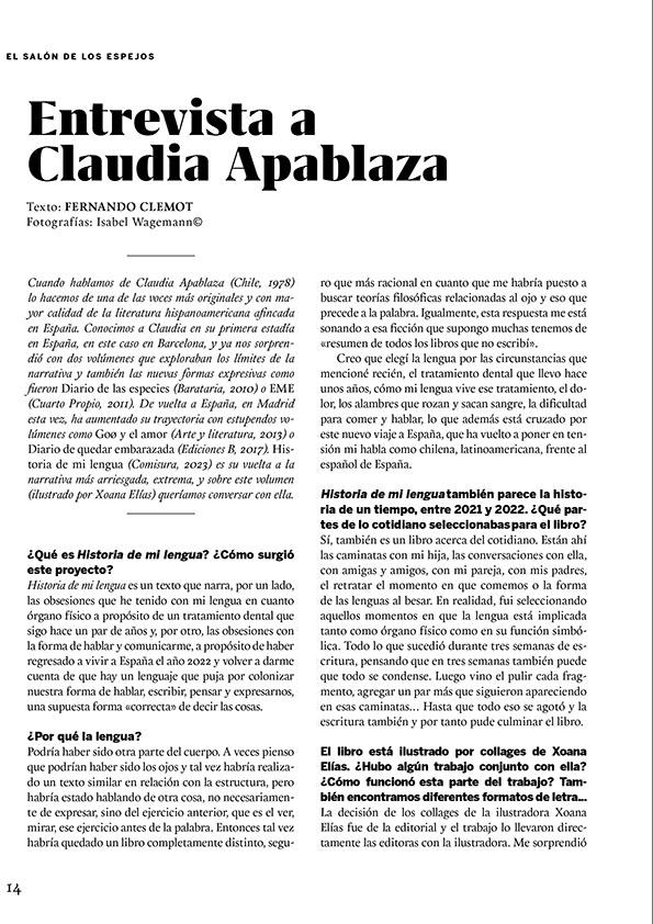 Entrevista a Claudia Apablaza / Fernando Clemot | Biblioteca Virtual Miguel de Cervantes