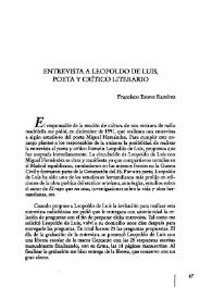 Más información sobre Entrevista a Leopoldo de Luis, poeta y crítico literario / Francisco Esteve Ramírez