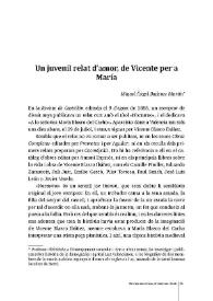 Un juvenil relat d’amor, de Vicente per a María  / Miguel Àngel Bàdenes Martín | Biblioteca Virtual Miguel de Cervantes