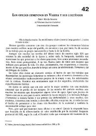Portada:Los oficios femeninos en Valera y sus coetáneos  / Esther Morely Navarro y M.ª Dolores Fuentes Gutiérrez