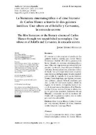 Portada:La literatura cinematográfica o el cine literario de Carlos Blanco a través de dos guiones inéditos: \"Una víbora en el bolsillo\" y \"Cervantes, la estocada secreta\"  / Javier Mateo Hidalgo