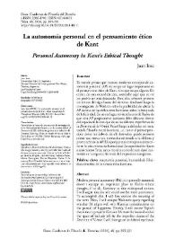 Portada:La autonomía personal en el pensamiento ético de Kant  / Juan Iosa