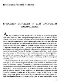 Más información sobre Baquero Goyanes y las "Novelas ejemplares" / José María Pozuelo Yvancos 