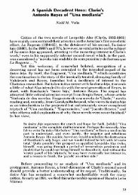 A Spanish Decadent Hero: Clarín's Antonio Reyes of "Una medianía" / Noël Maureen Valis | Biblioteca Virtual Miguel de Cervantes