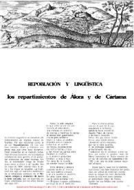 Repoblación y lingüística: Los repartimientos de Álora y Cártama / Manuel Alvar | Biblioteca Virtual Miguel de Cervantes