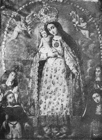 Nuestra Señora del Rosario con los retratos de las fundadoras de la Concepción de Quito