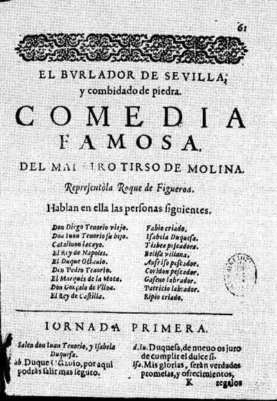 The first edition of "El burlador de Sevilla" | Biblioteca Virtual Miguel  de Cervantes