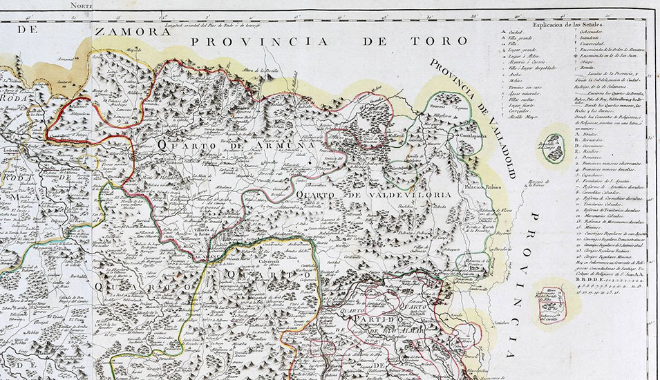 Detalle del mapa geográfico de la provincia de Salamanca: Cuarto de Valdeviloria y Cuarto de la Armuña